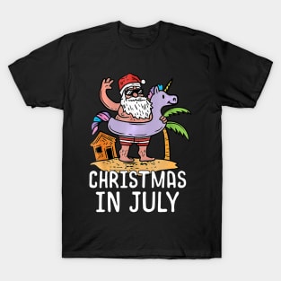 Christmas In July Santa Unicorn Floater Funny Summer Gift T-Shirt